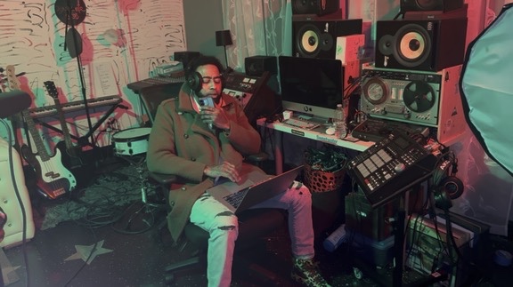 Rodrick at work in his music studio